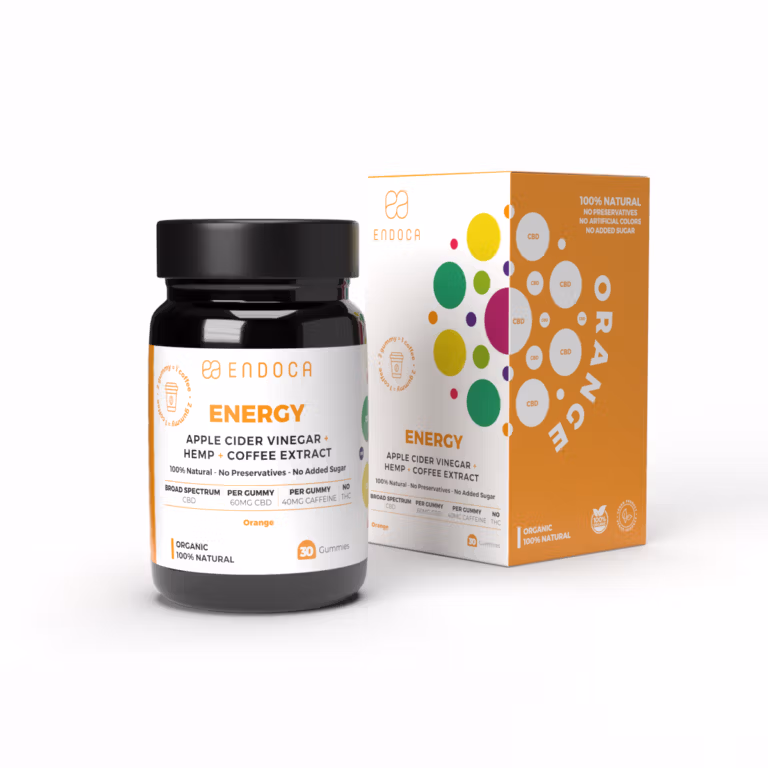 Ζελεδάκια Endoca Energy με πορτοκάλι, καφέ και μήλο - 60mg CBD + 40mg καφεΐνης ανά ζελεδάκι - Χωρίς THC - ισχυρής περιεκτικότητας