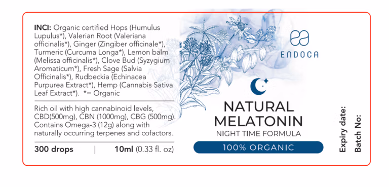 „Endoca“ miego palaikymo lašai – 10 ml lašai su žolelėmis + CBD 500 mg, CBN 1000 mg ir CBG 500 mg – 3 paveikslėlis