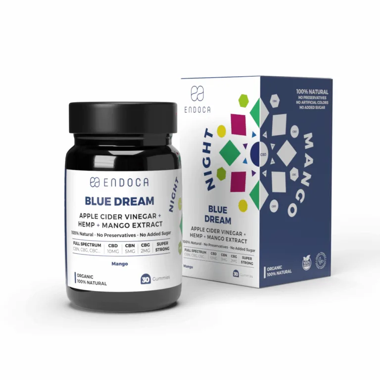 Gummi nos Endoca Blue Dreams gyda mango - 10mg CBD + 5mg CBN + 2mg CBG fesul gummi – cryfder cryf - Delwedd 4