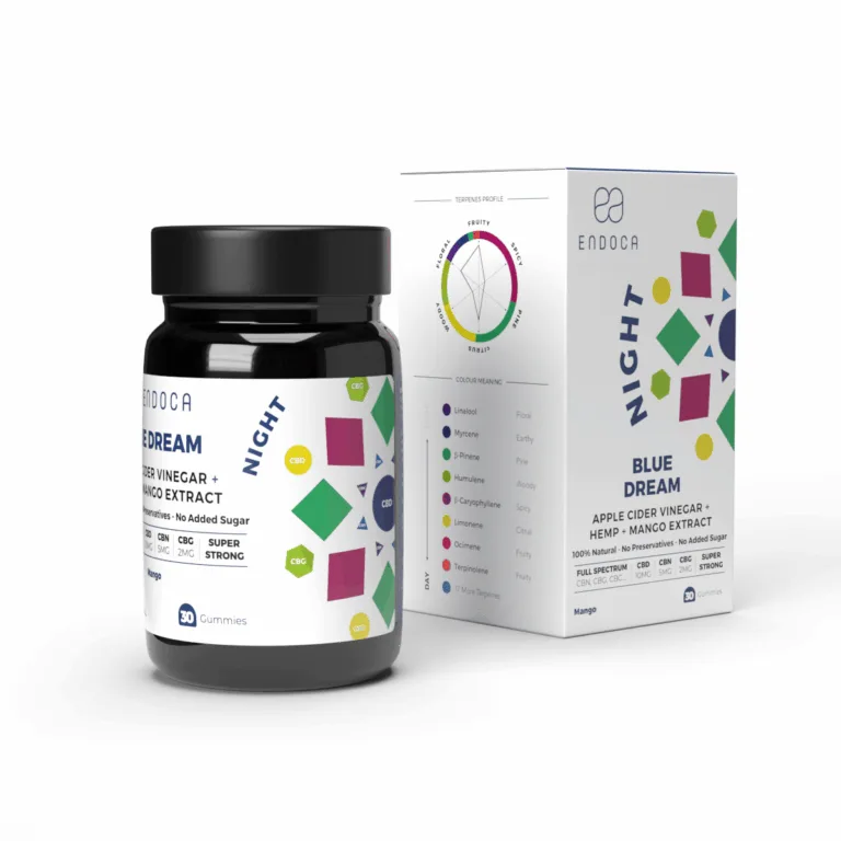 Gummi nos Endoca Blue Dreams gyda mango - 10mg CBD + 5mg CBN + 2mg CBG fesul gummi – cryfder cryf - Delwedd 5