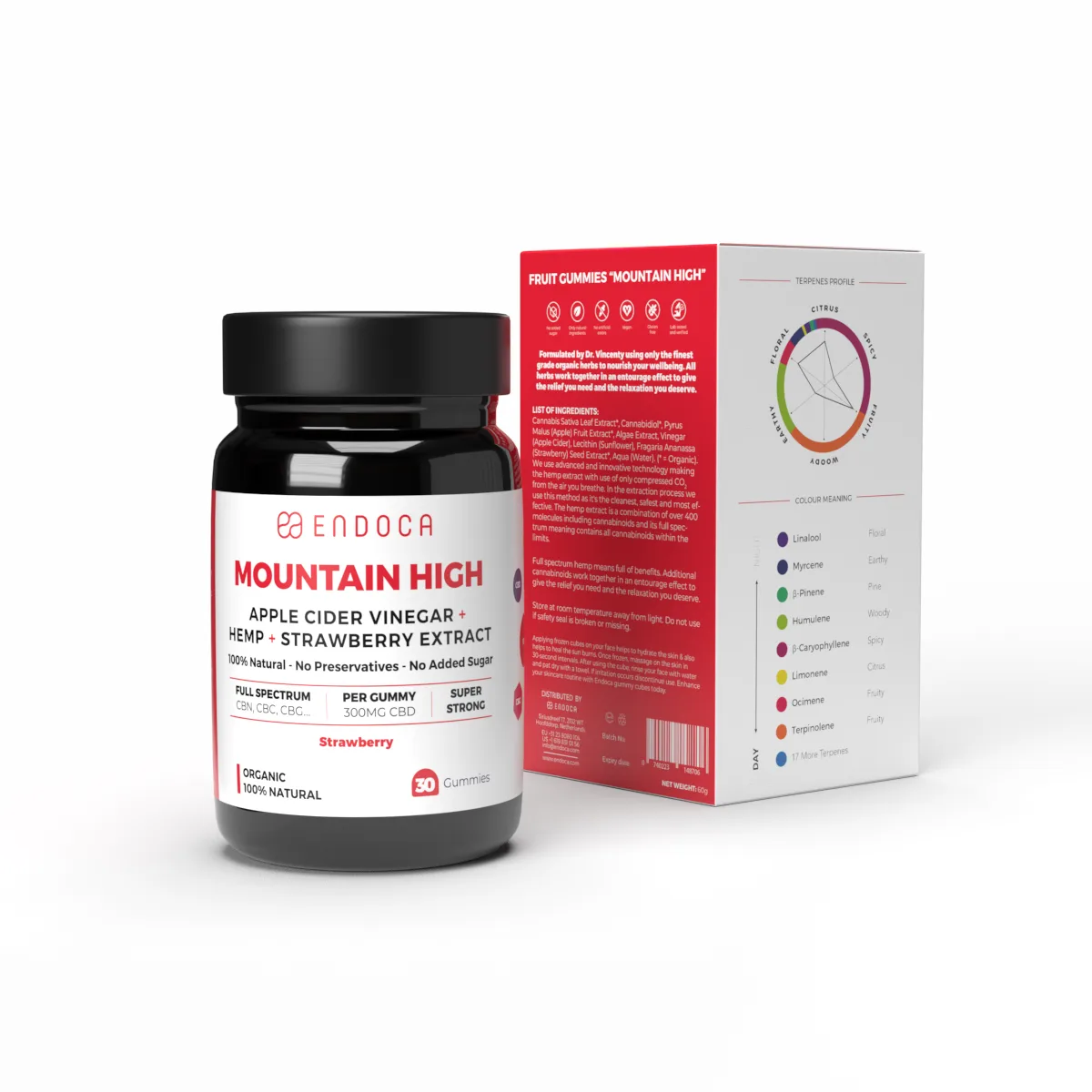 Gominoles de maduixa Endoca Mountain High: 300 mg de CBD, CBN i CBG per gominola: força súper forta - Imatge 3